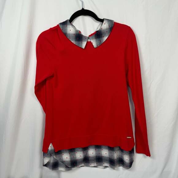 Tommy Hilfiger Sweaters - Tommy Hilfiger Red Plaid Layered Look Sweater Size S/P
